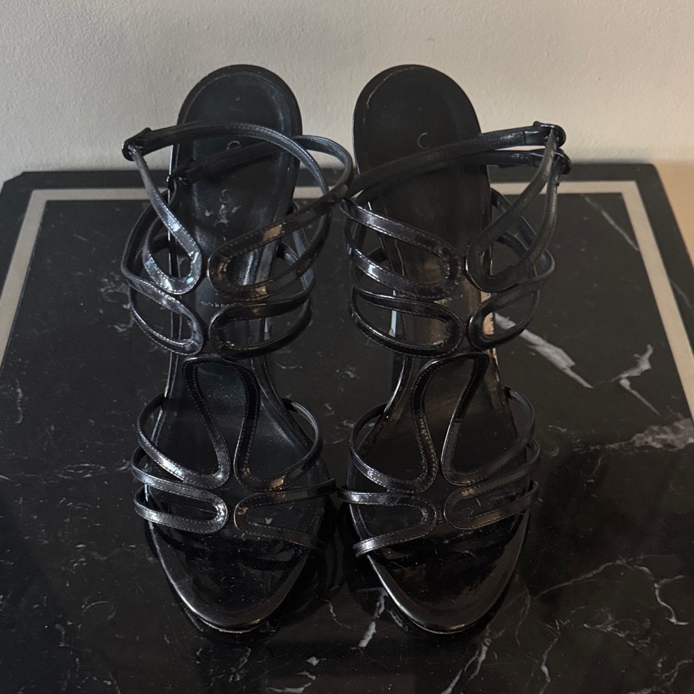Casadei Blade Black Strappy Heels 9 - Picture 2 of 5
